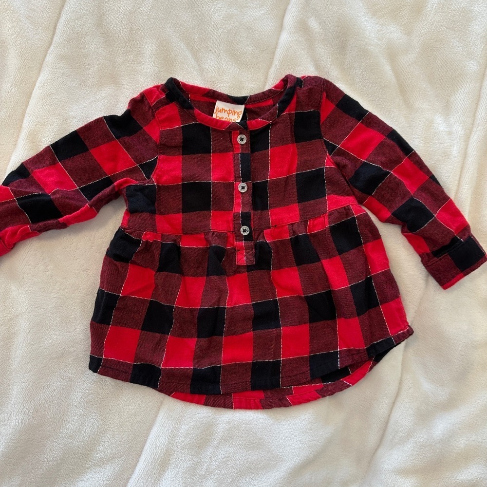 Jumping Beans Red Black Buffalo Plaid Tunic Dress Baby Girl 12M Long Sleeve